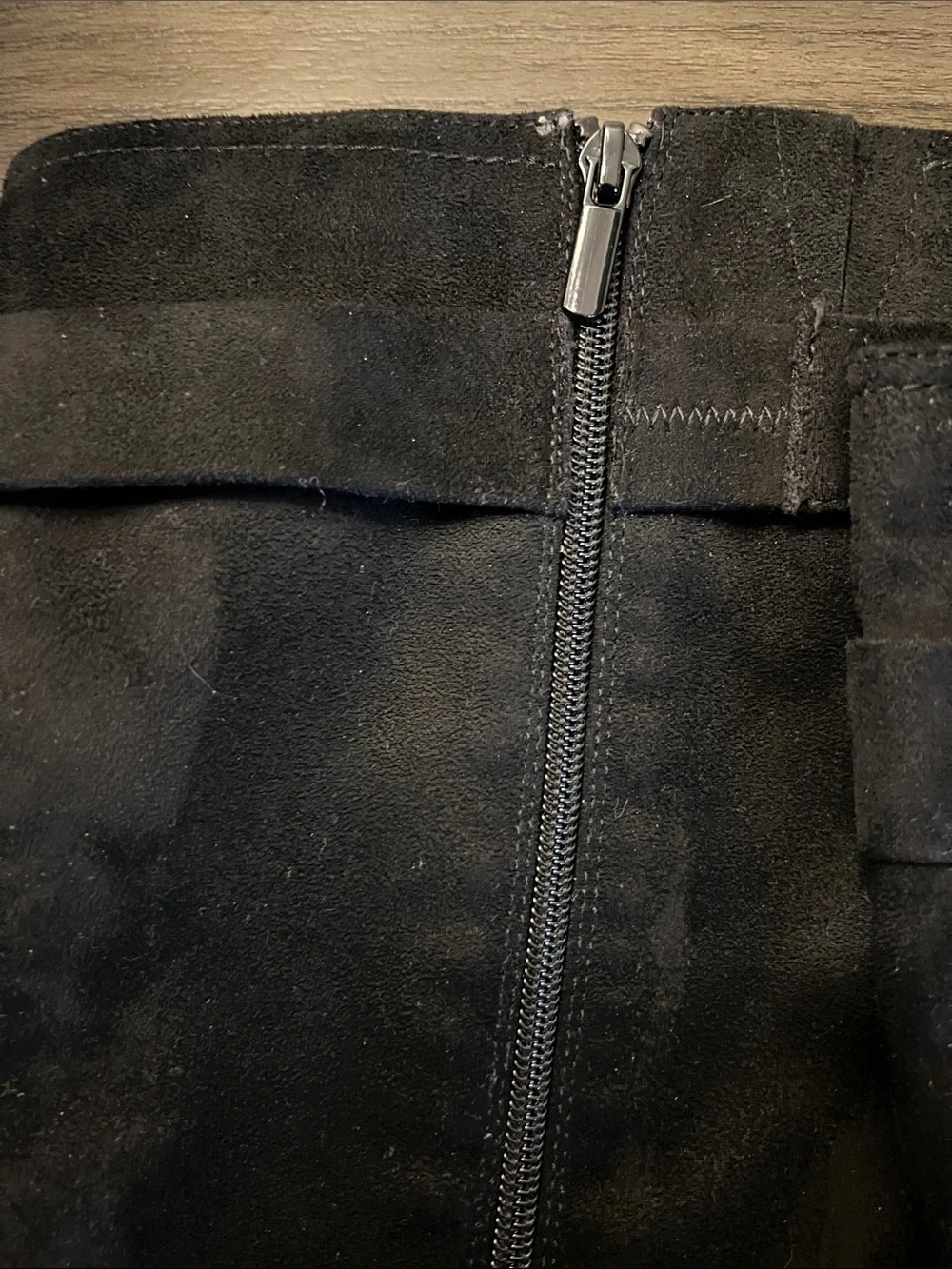 Women's Black Suede Knee-High Wedge Boots with Buckle Detail
